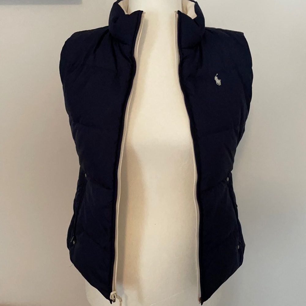 Ralph Lauren Reversible Navy Blue and Cream Puffer Vest